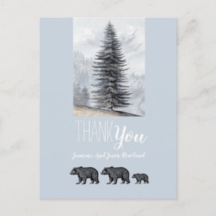 Woodland Bears Baby Shower Thank You Blue Grey Postcard