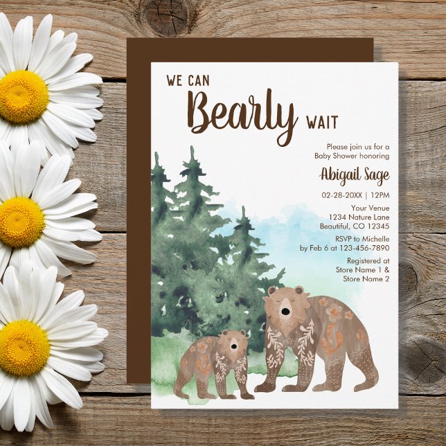 Woodland Bears Neutral Bearly Wait Baby Shower Invitation (Creator Uploaded)