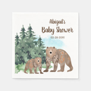 Woodland Bears Neutral Watercolor Baby Shower Napkin