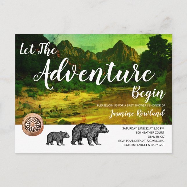 Woodland Bears Rustic Wilderness Baby Shower Invitation Postcard (Front)