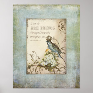 Woodland Birds - Blue Bird with Crown Floral Poster