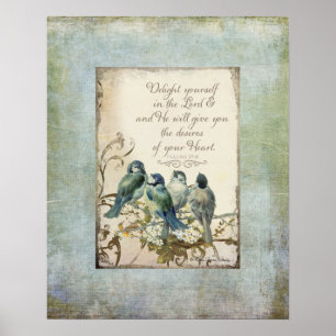 Woodland Birds - Bluebirds on a Branch Floral Poster