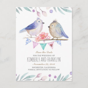 Woodland Birds Couple Save the Date Announcement Postcard