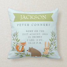 Woodland Birth Stats Personalised Nursery Pillow