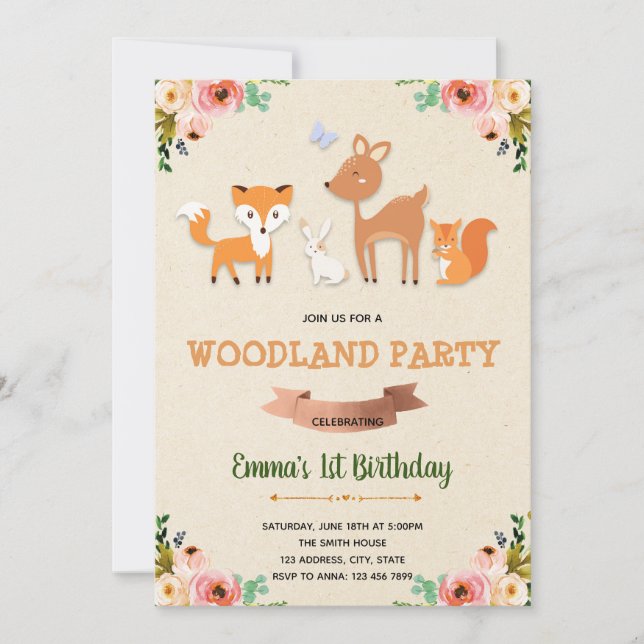 Woodland birthday invitation card (Front)