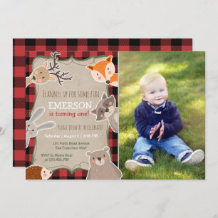 Woodland Birthday Invitation Lumberjack Fox Bear
