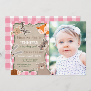 Woodland Birthday Invitation Lumberjack Girl Pink