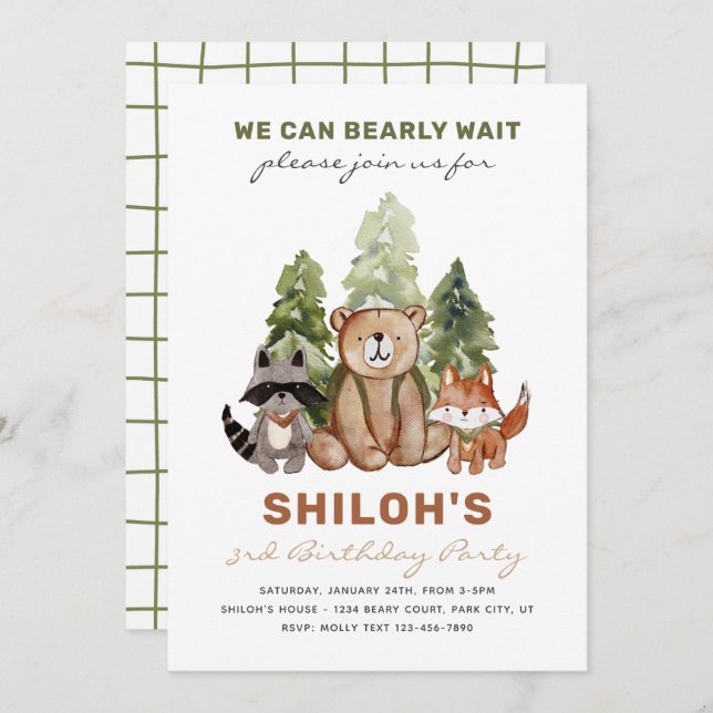 Woodland Birthday Invitation | Modern Birthday (Front/Back)