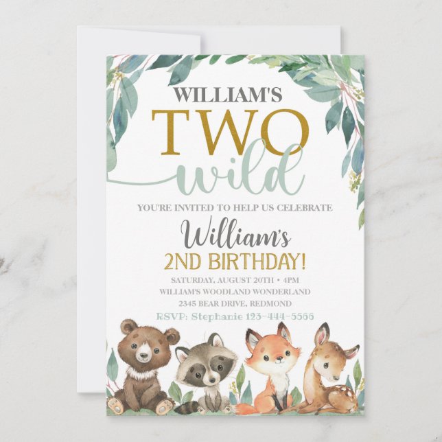 Woodland Birthday Invitation Two Wild Invitation (Front)