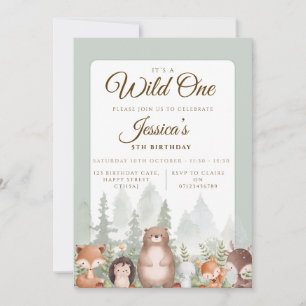 Woodland Birthday Invitation   Wild One Birthday 