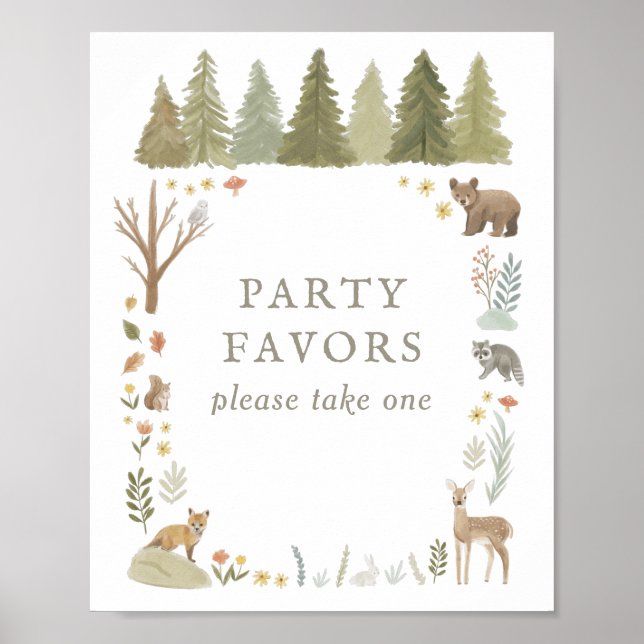Woodland Birthday Party Favors Sign (Front)
