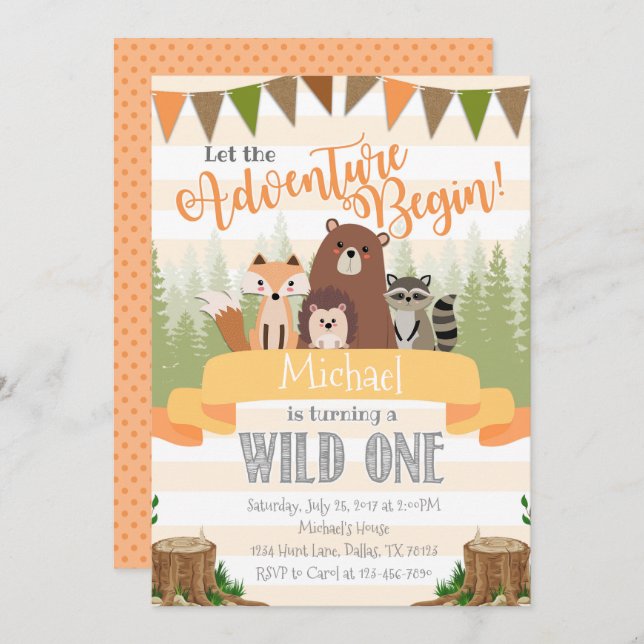 Woodland Birthday Party Invitation Invite Natural (Front/Back)