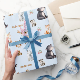 Woodland Blue Baby Shower Giftwrapping Paper