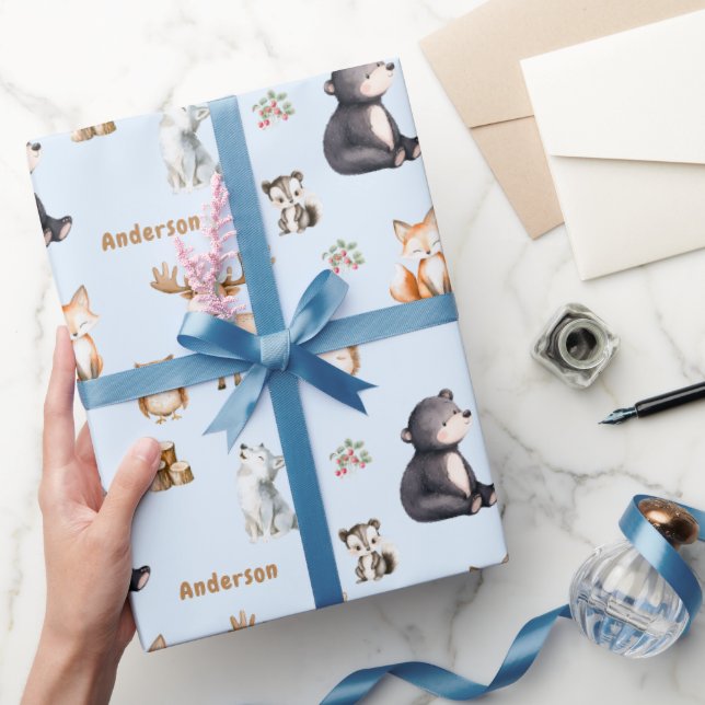 Woodland Blue Baby Shower Giftwrapping Paper (Gifting)