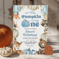 Woodland Blue Boho Pumpkin Boy 1st Birthday