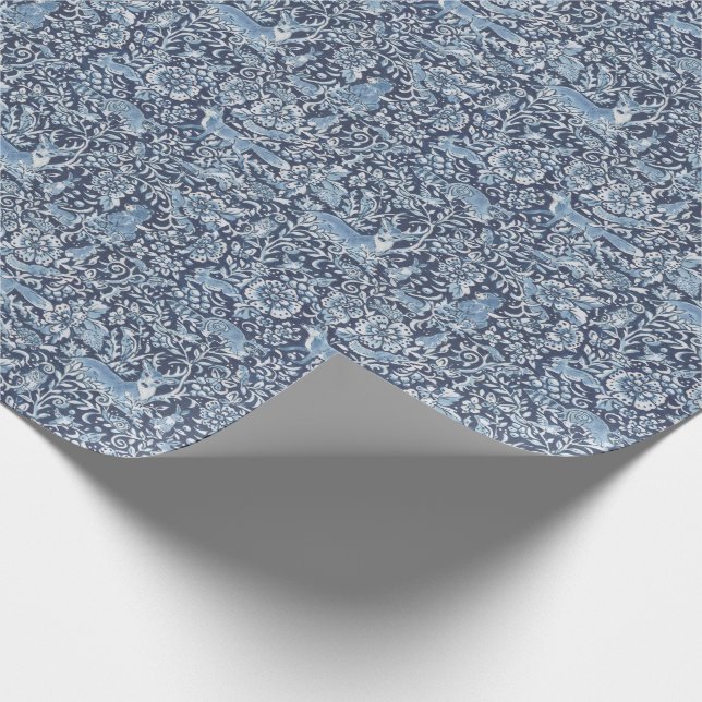 Woodland Blue Fox Rabbit Animal Forest Pattern Wrapping Paper (Corner)