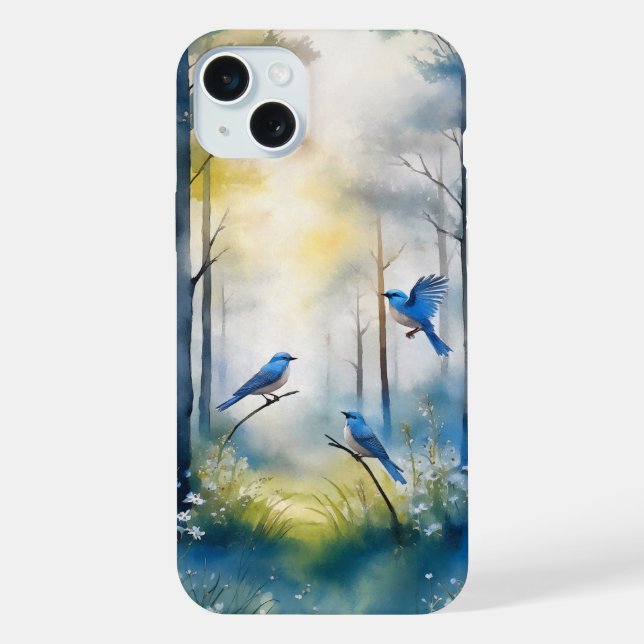 Woodland Bluebirds Scenic Forest iPhone Case (Back)