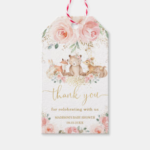 Woodland Blush Pink Floral Baby Shower Birthday Gift Tags