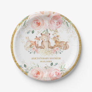 Woodland Blush Pink Floral Baby Shower Birthday Paper Plate