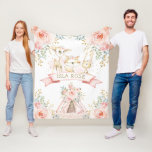 Woodland Blush Pink Floral Boho Baby Girl Nursery Fleece Blanket<br><div class="desc">Adorable woodland-themed blanket featuring a group of adorable baby animals and elegant watercolor floral arrangement in blush and gold. Matching items available in our store!</div>