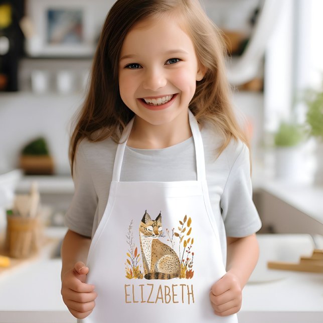 Woodland Bobcat Cute Personalized Kids Apron (Creator Uploaded)