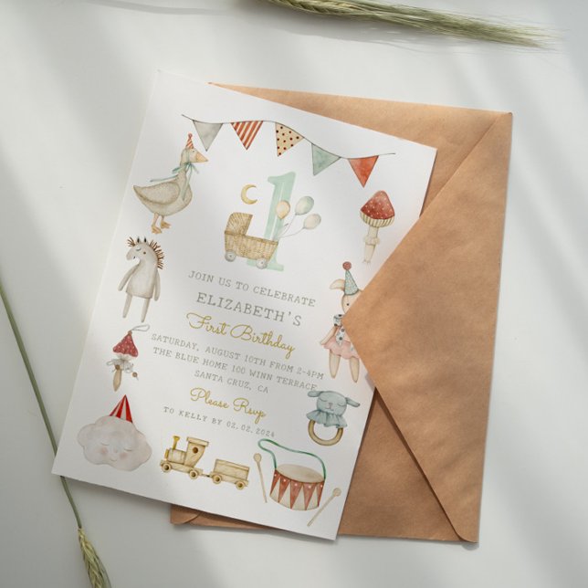 Woodland Boho Baby Mushroom First Birthday Invitation (Creator Uploaded)