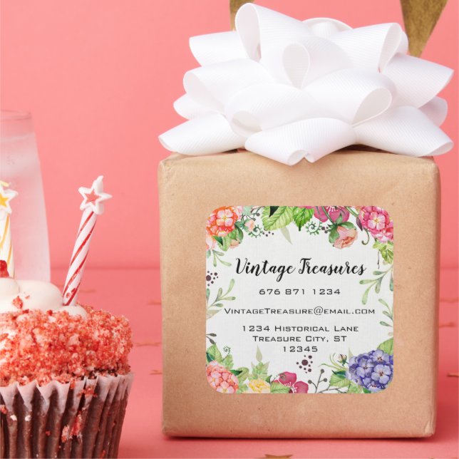 Woodland boho Floral Business or Personal Craft Square Sticker (Party)