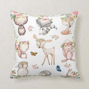 Woodland Boho Fox Deer Bunny Nursery Pillow