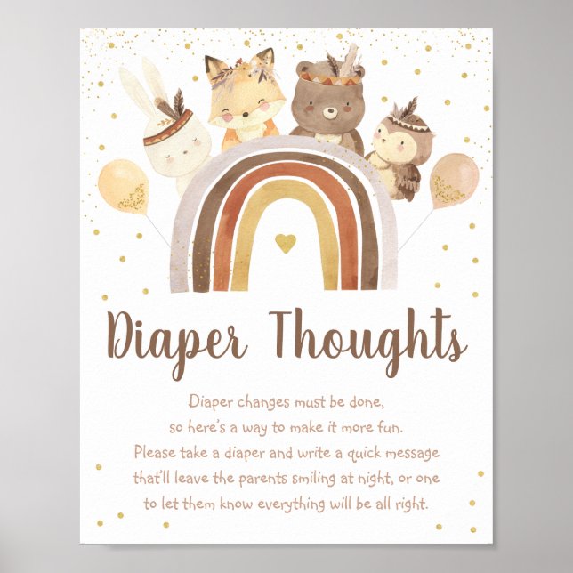 Woodland Boho Rainbow Gold Baby Diaper Thoughts Poster (Front)