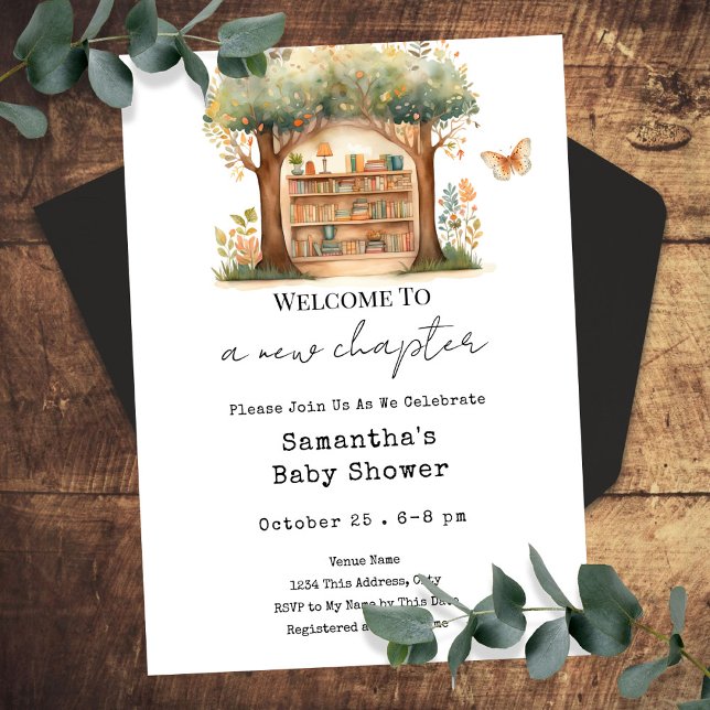 Woodland Books Next Chapter Baby Shower Invitation (Creator Uploaded)
