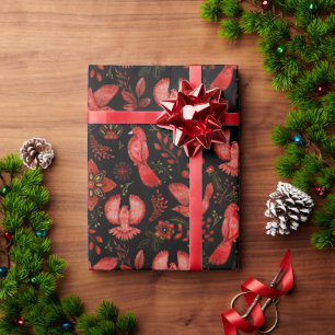 Woodland Botanical Forest Red Cardinal Christmas Wrapping Paper