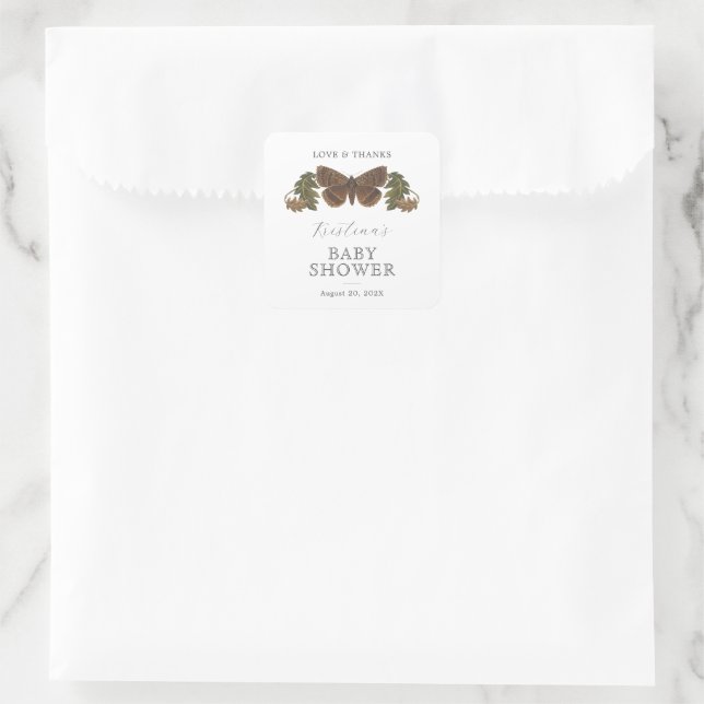 Woodland Botanical Gender Neutral Baby Shower Square Sticker (Bag)