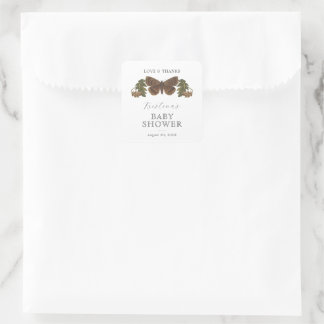 Woodland Botanical Gender Neutral Baby Shower Square Sticker