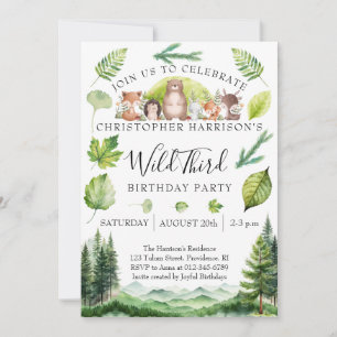 Woodland Boy 3rd Birthday Party Invitation