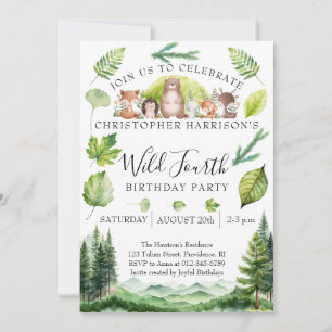 Woodland Boy 4th Birthday Party Invitation