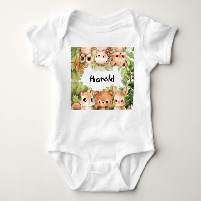Woodland Boy Baby Shower  Bodysuit (Front)