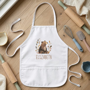 Woodland Brown Bear Cute Personalised Kids Apron