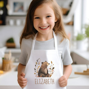 Woodland Brown Bear Cute Personalized Kids Apron