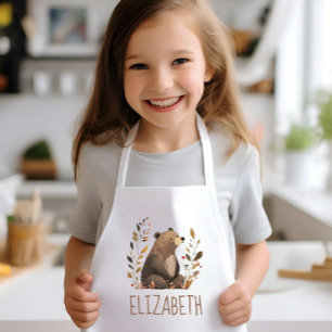 Woodland Brown Bear Cute Personalized Kids Apron