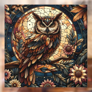 Woodland Brown Owl Stained Glass Window Cling 