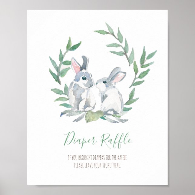 Woodland Bunnies Diaper Raffle Baby Shower Sign (Front)