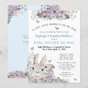 Woodland Bunnies Floral Blue Baby Shower By Mail Invitation