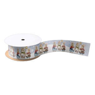 Woodland Bunnies Singing Christmas Carols Satin Ri Ribbon