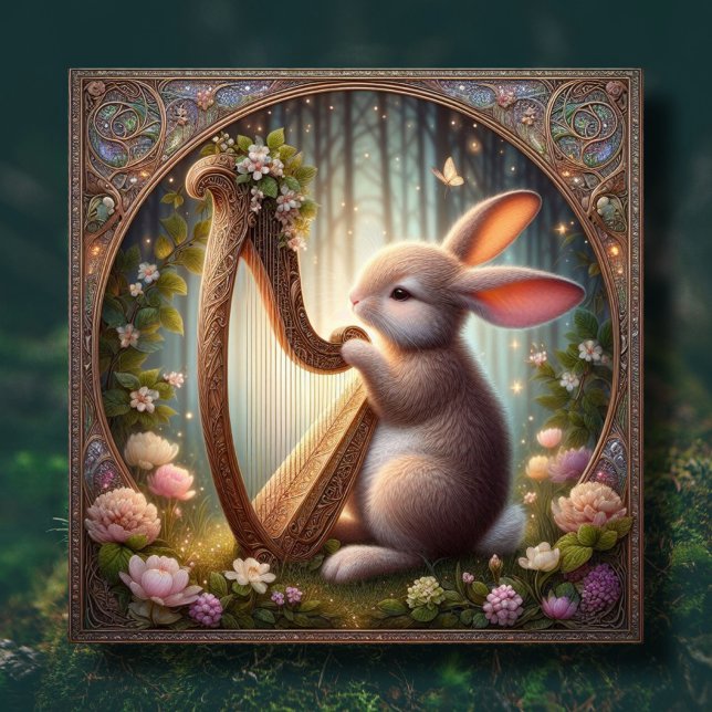 Woodland Bunny Art Nouveau Frame Easter Holiday Card (Creator Uploaded)