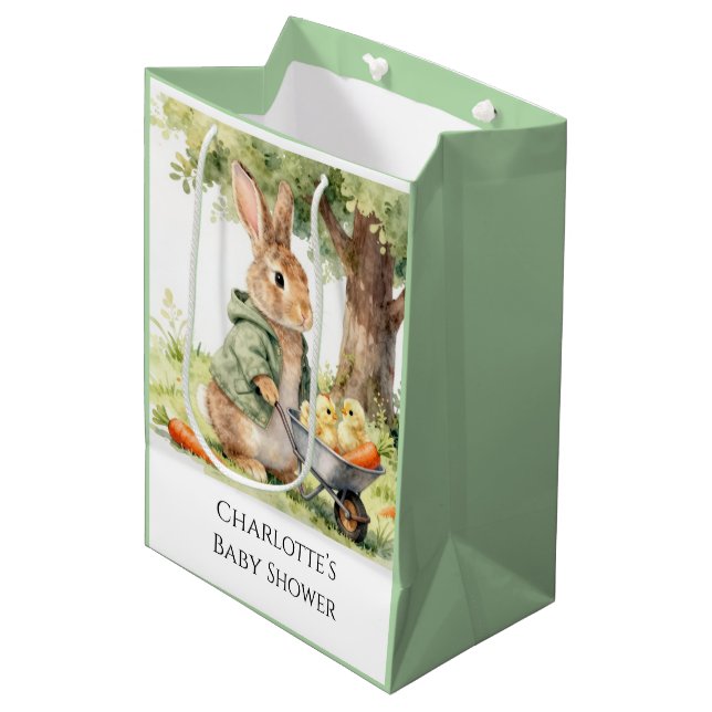 Woodland Bunny Baby Shower Medium Gift Bag (Front Angled)