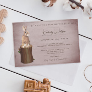 Woodland Bunny Baby Shower   Pink Invitation