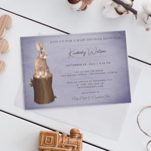 Woodland Bunny Baby Shower Purple Invitation
