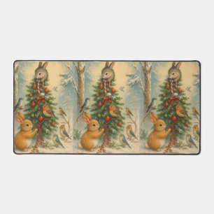 Woodland bunny christmas cozy festive winter desk mat