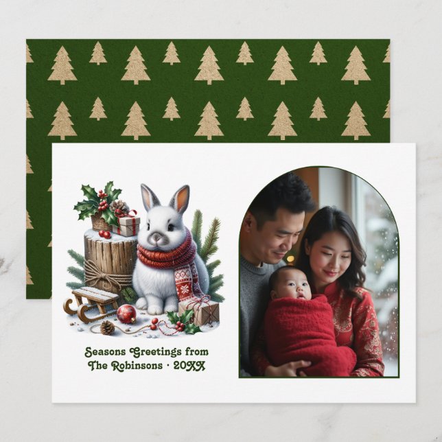 Woodland Bunny Cosy Forest Christmas Holiday Photo Card (Front/Back)