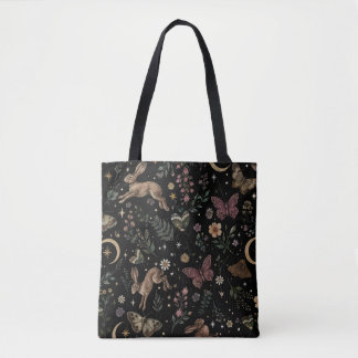 Woodland Bunny Floral Moth Celestial Pattern | Cot Tote Bag
